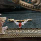 2 Prong Marquise & Round Cut Garnet Curved Wedding Band Stacking Ring